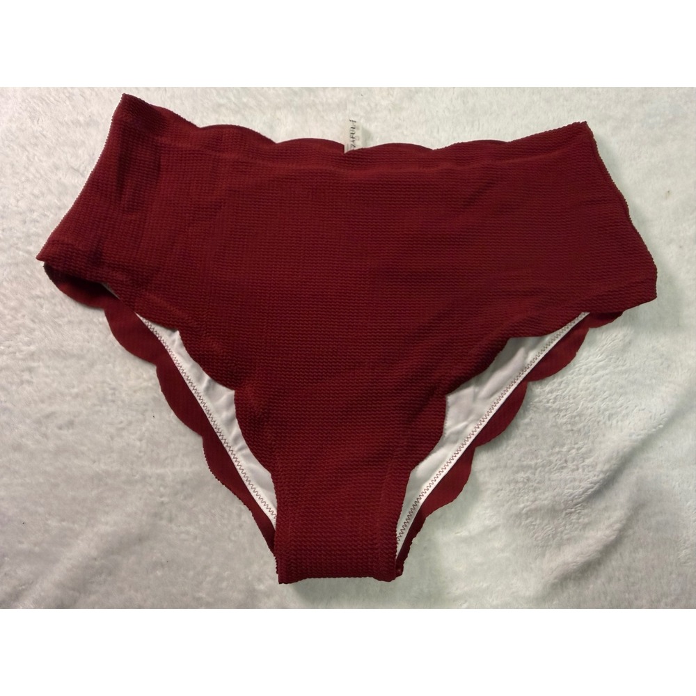 Zaful Burgundy Red High Waisted Scalloped Textured Bikini Bottom XXL US 12